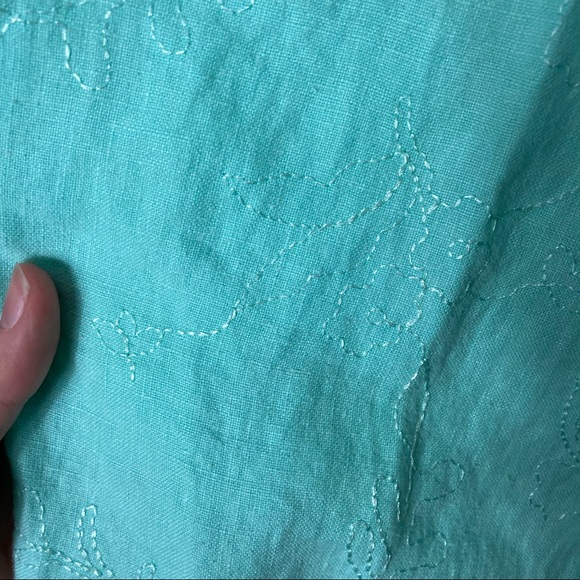 Russ Berens mint blue floral embroidered linen pull on pants women's S - Picture 8 of 9